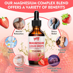 Top view of strawberry-flavored liquid magnesium bottle with dropper