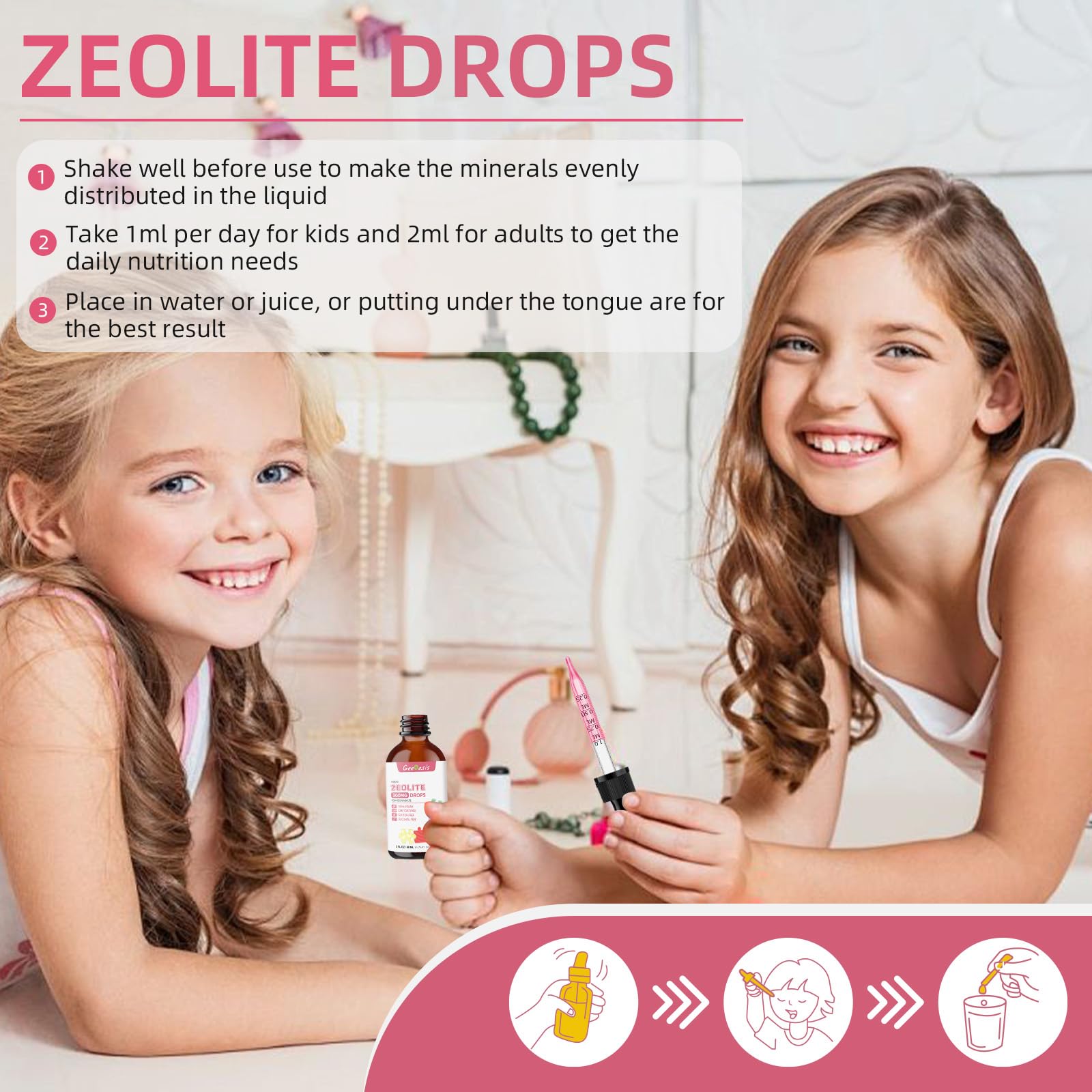 Strawberry flavored zeolite detox liquid