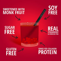 Glass with prepared strawberry hibiscus collagen drink