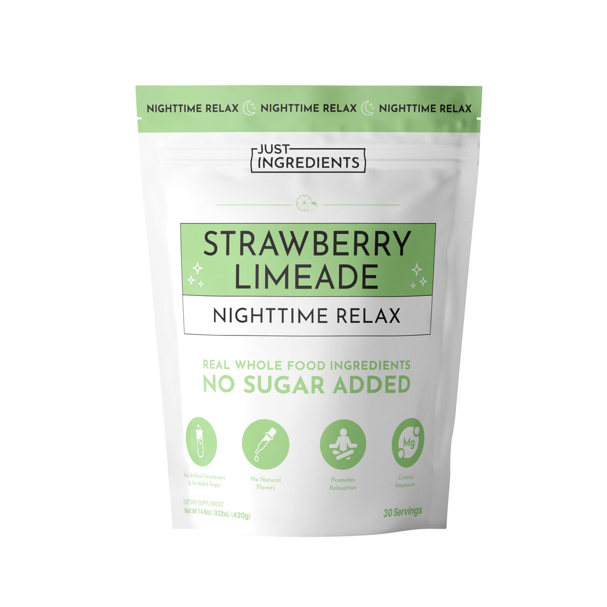 Front and back packaging of Strawberry Limeade Nighttime Relax