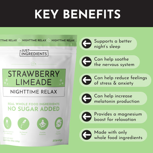 Close-up of Strawberry Limeade Nighttime Relax packaging
