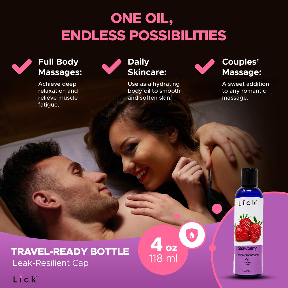 Ingredients of Lick Strawberry Massage Oil showing strawberry flavor