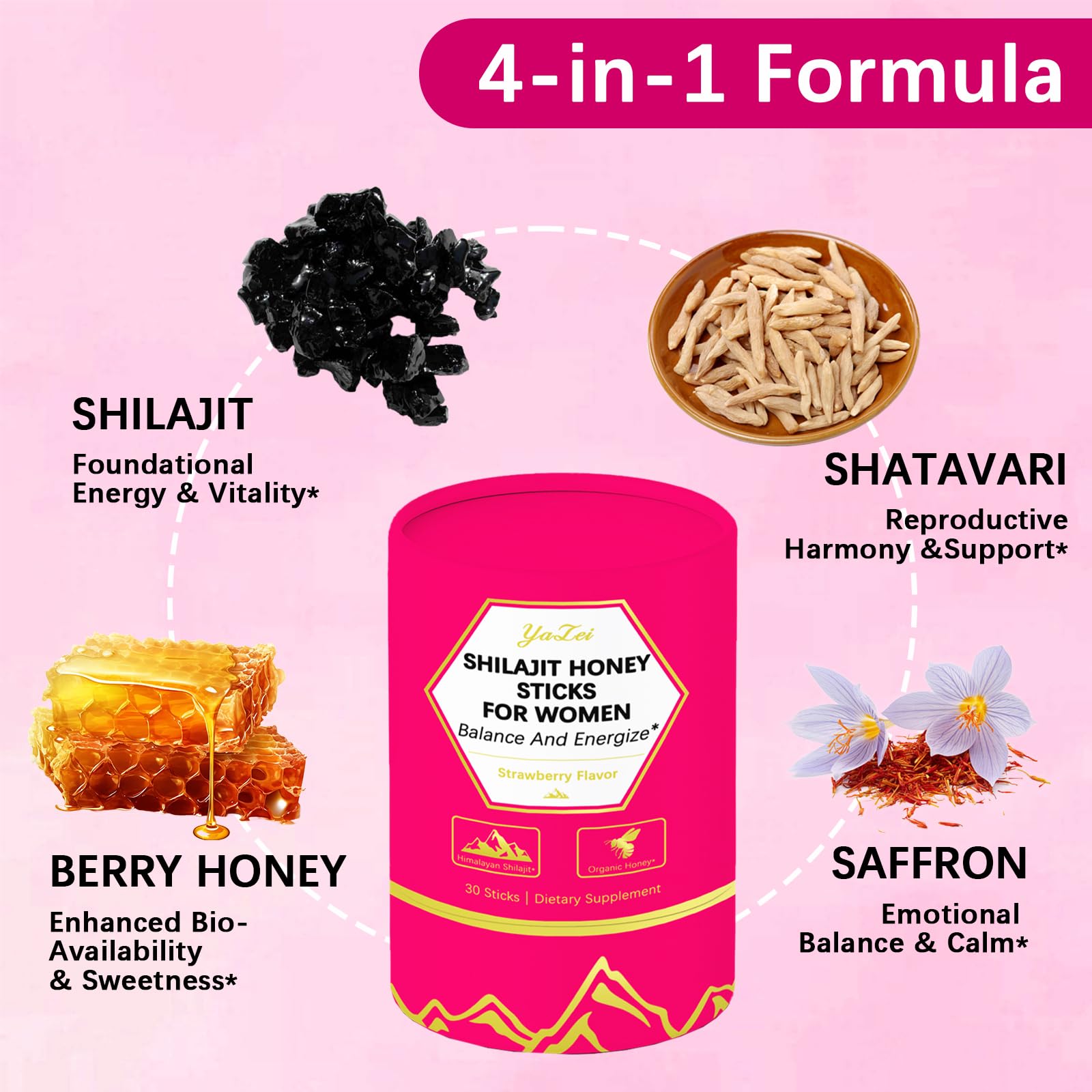 Individual Strawberry Shilajit Honey Stick in blister pack