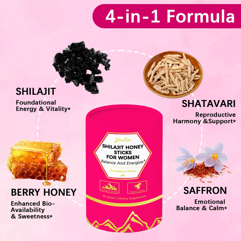 Individual Strawberry Shilajit Honey Stick in blister pack
