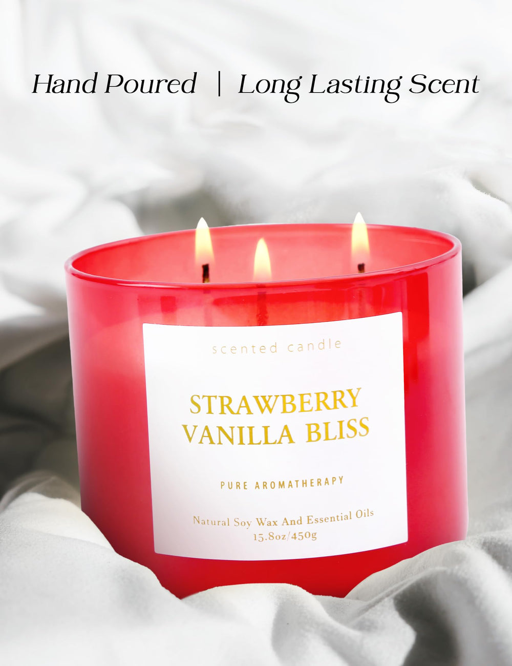 Ambient glow of the Strawberry Vanilla Bliss candle on a table