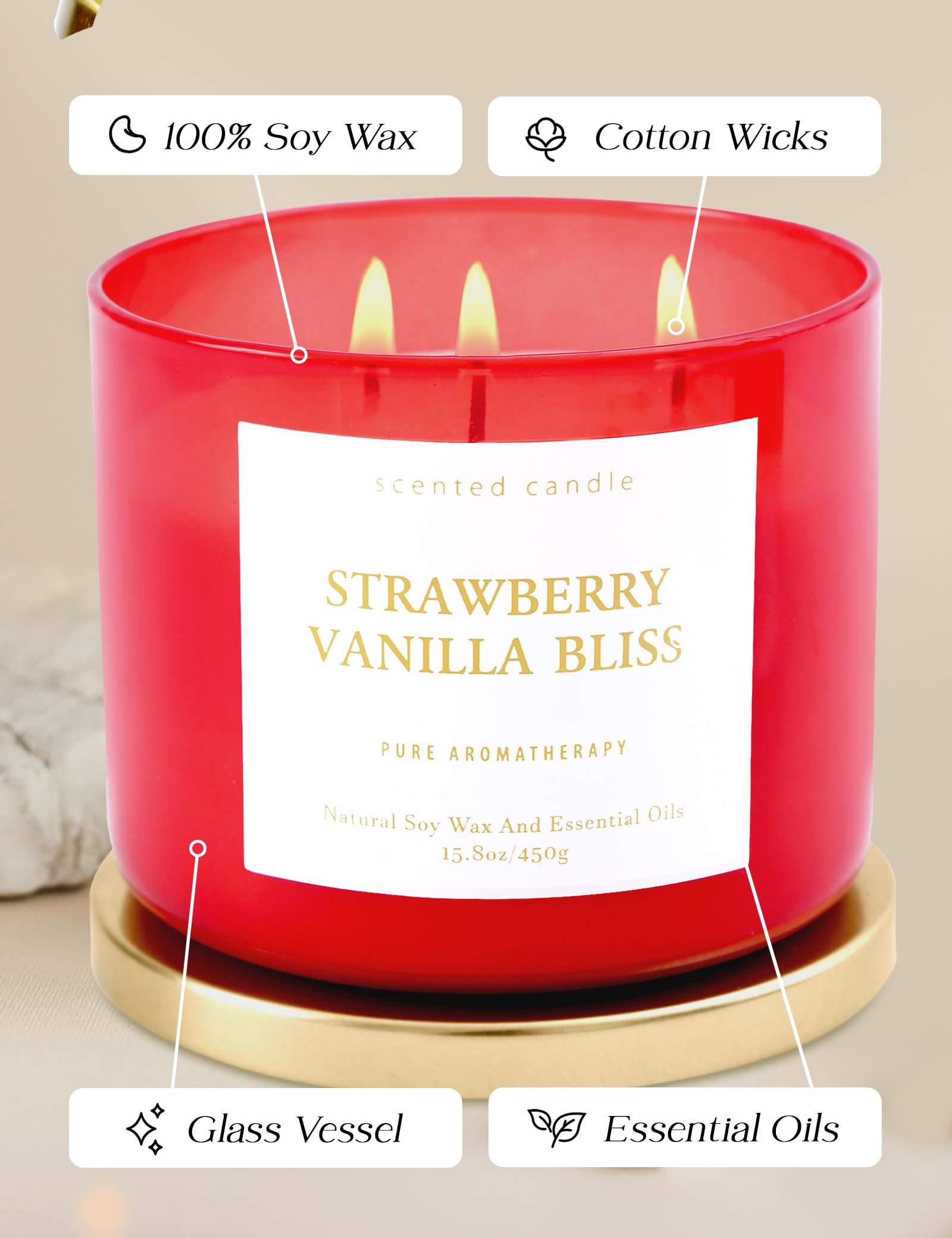 Back view of red glass jar with sleek metal lid