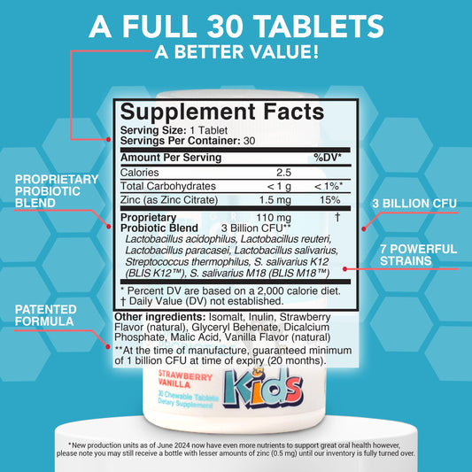 Strawberry vanilla flavored kids probiotic chewables