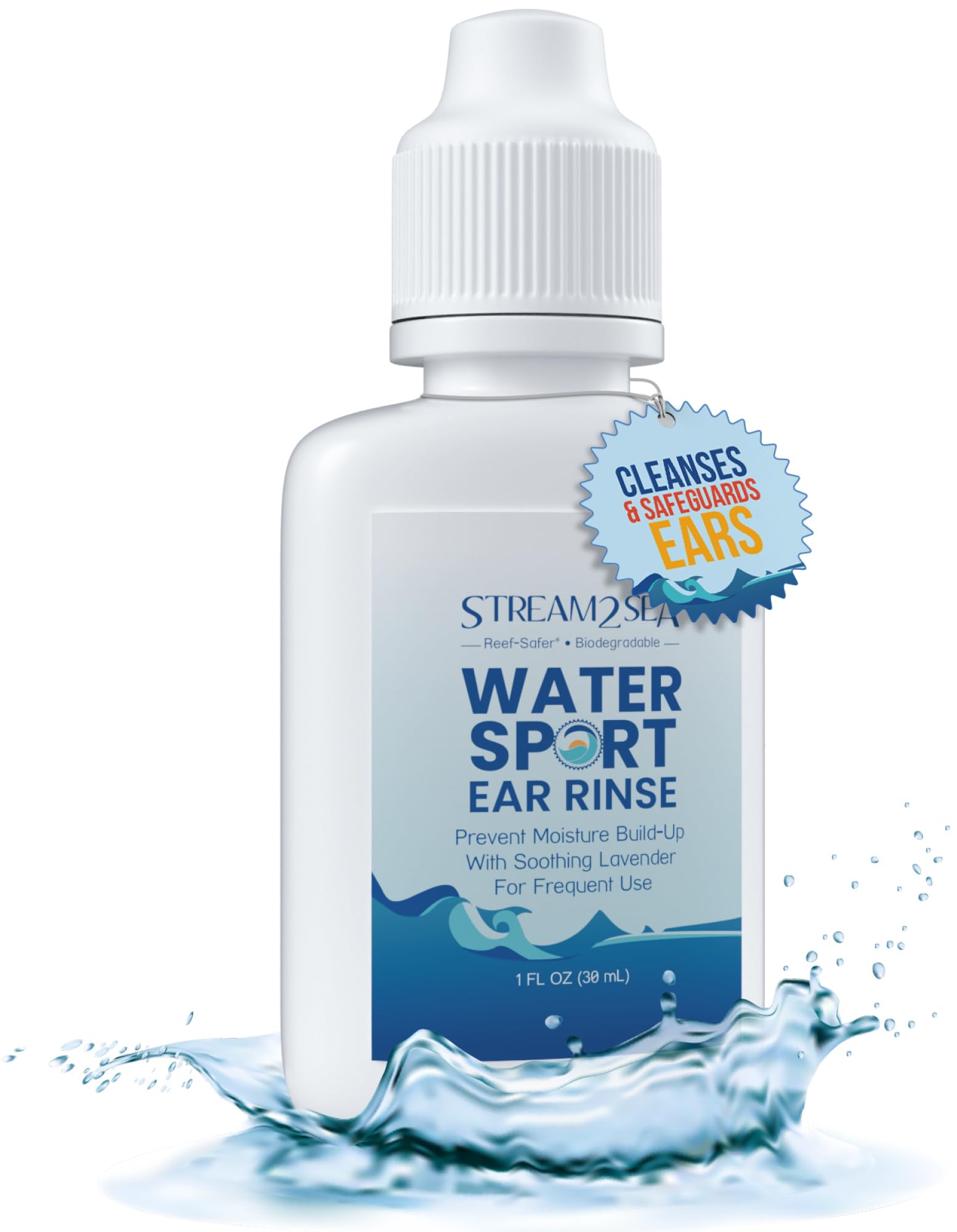 Stream2Sea ear rinse bottle with drops ready for post-swim use.