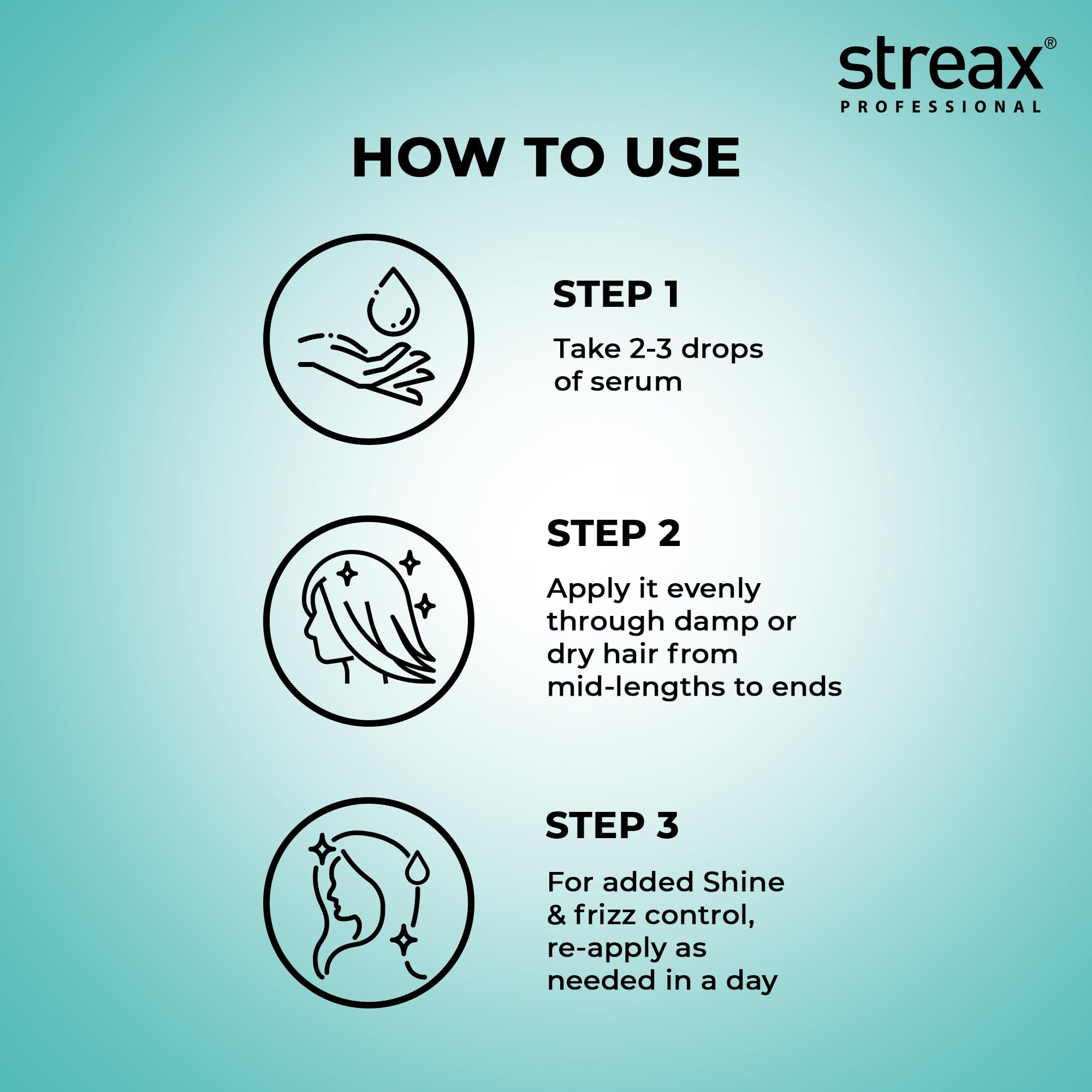 Streax Professional Vitariche Gloss Serum damp hair application demonstrates versatile use
