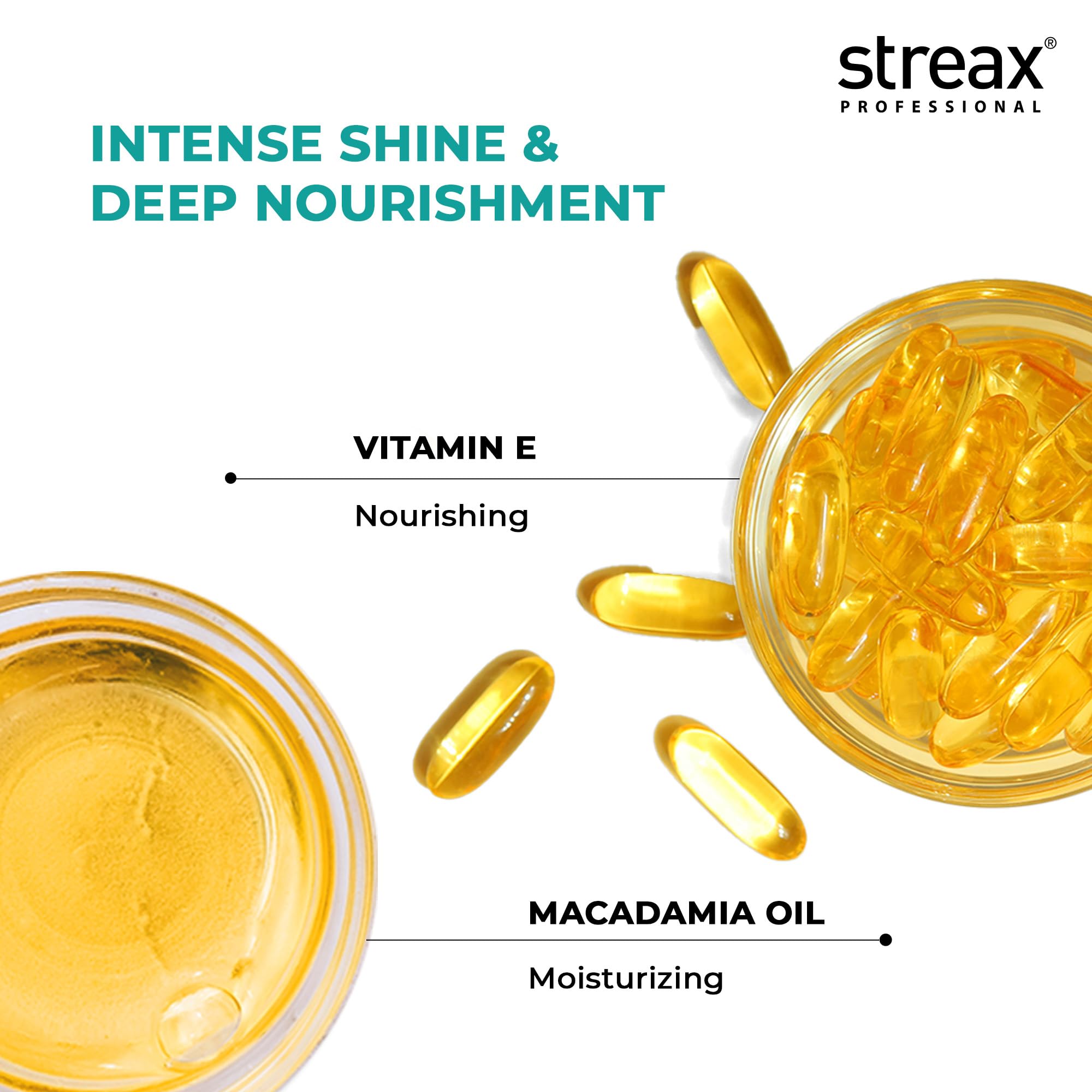 Streax Professional Vitariche Gloss Serum on hair showing glossy finish
