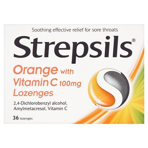 Strepsils Orange with Vitamin C 100mg Lozenges – 36 count pack
