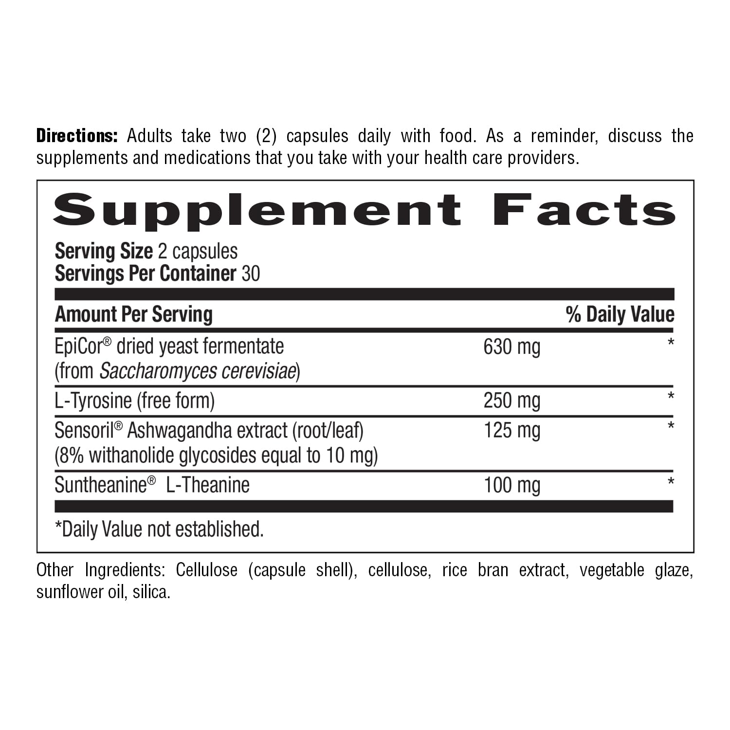 Illustration of L-tyrosine, L-theanine, and Sensoril ingredients in Stress Balance