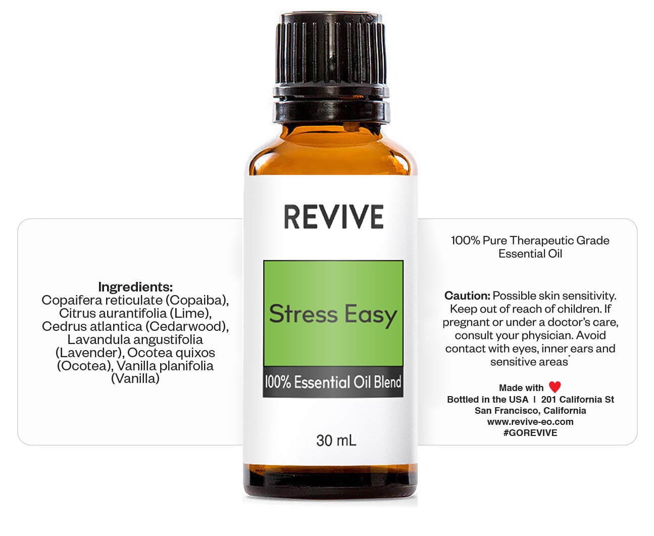 Close up of Stress Easy Essential Oil Blend bottle label