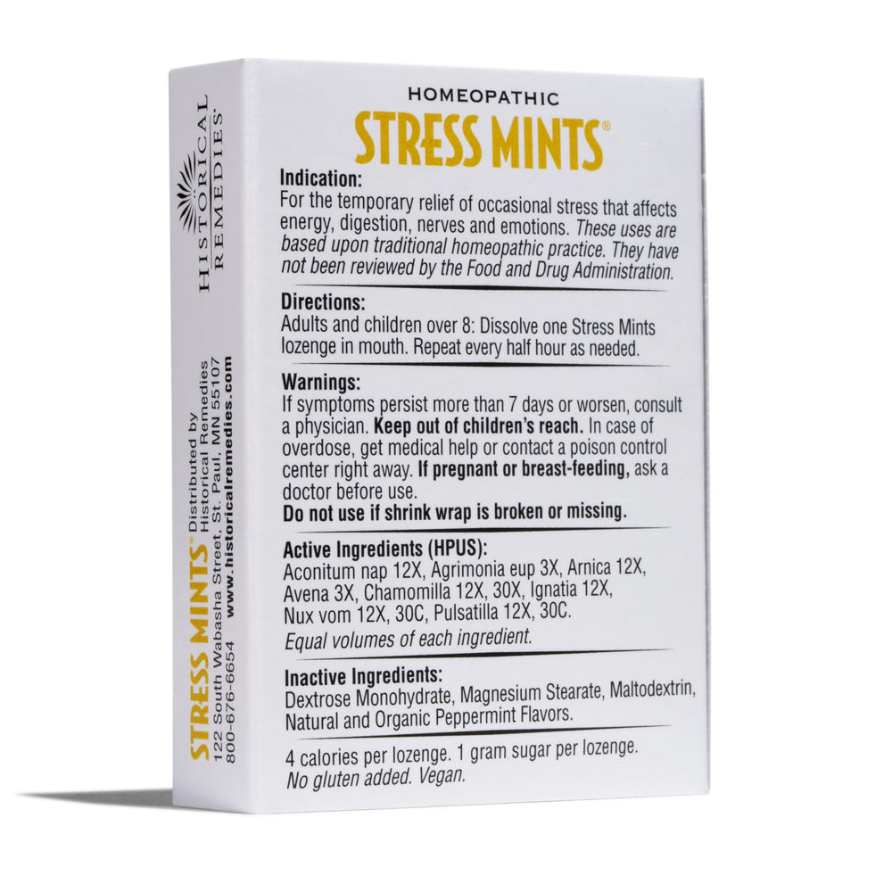 Vegan, gluten-free label and eco-friendly packaging for Stress Mints
