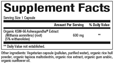 Close-up of product label showing 600 mg KSM-66 per serving