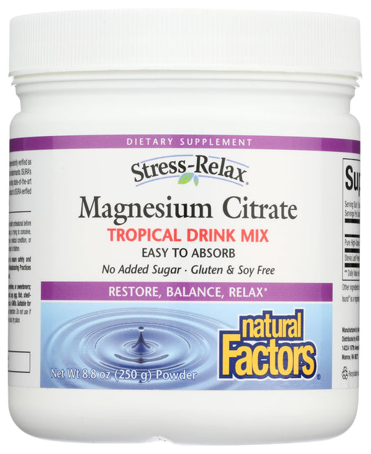 Front view of Stress-Relax Magnesium Citrate Tropical Drink Mix 8.8 oz