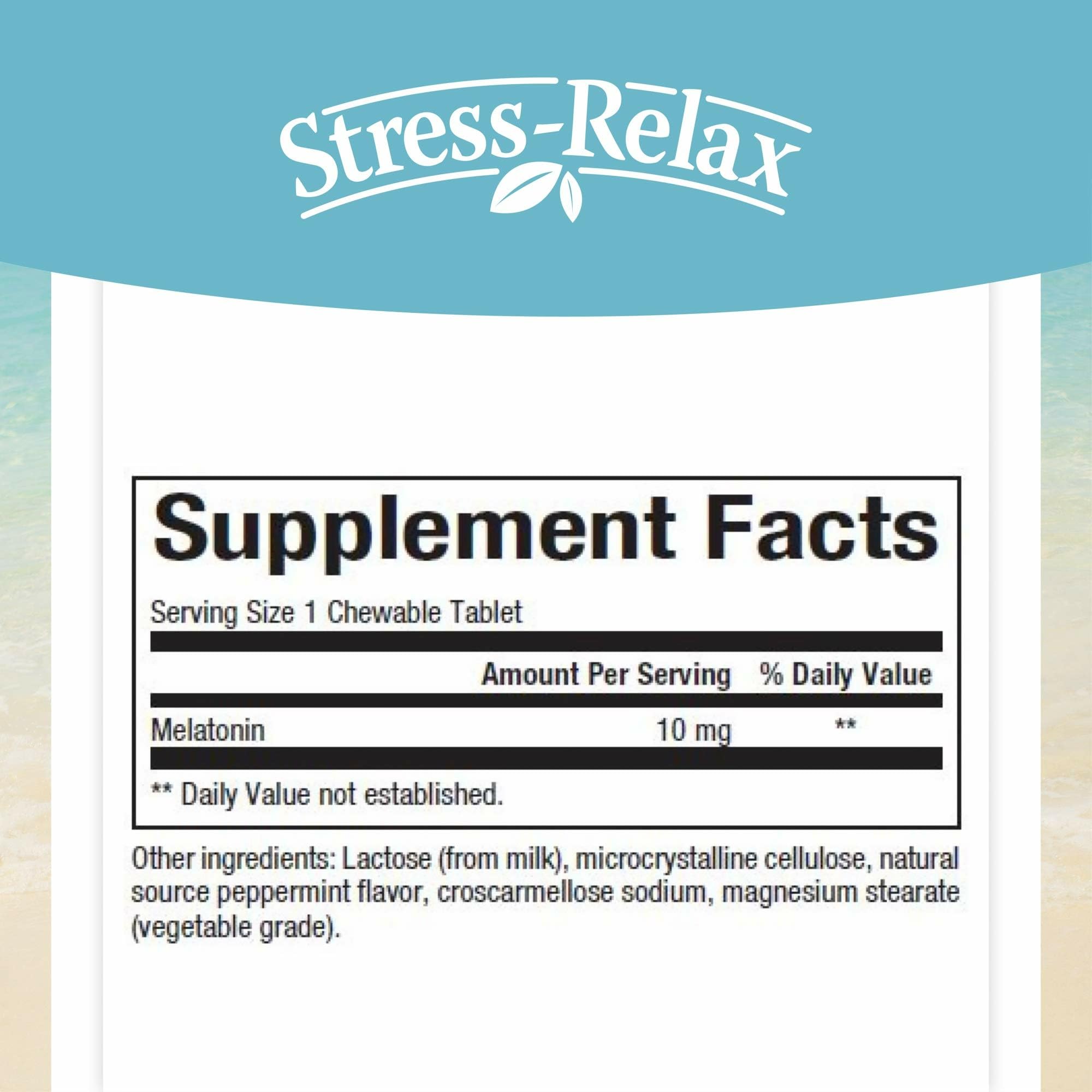 Front and label view of Stress-Relax Melatonin packaging
