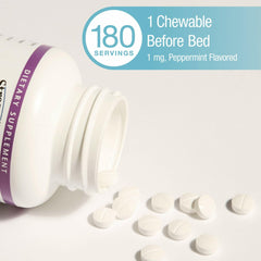 Close-up of a peppermint-flavored chewable tablet