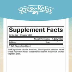 Close-up of Stress-Relax Melatonin 3 mg bottle label