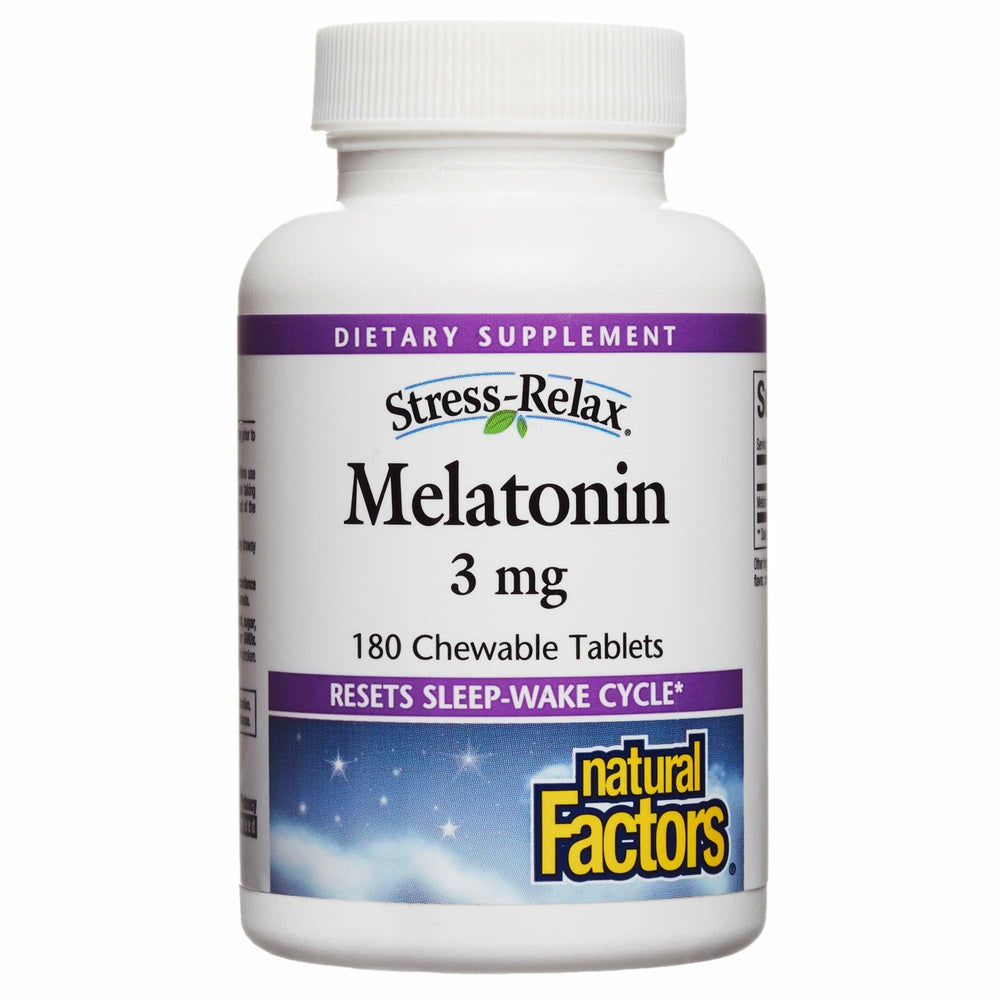Front view of Stress-Relax Melatonin 3 mg bottle