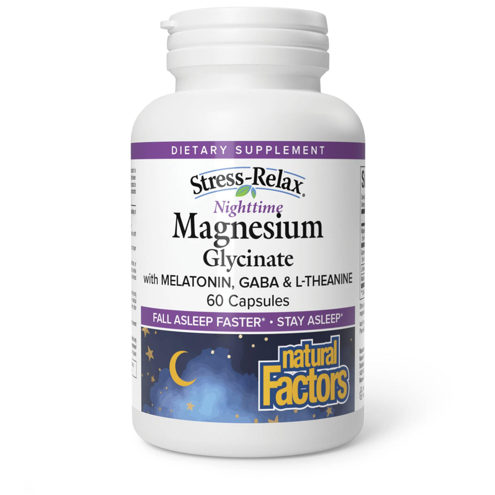 Bottle of Stress-Relax Nighttime Magnesium Glycinate 60 capsules