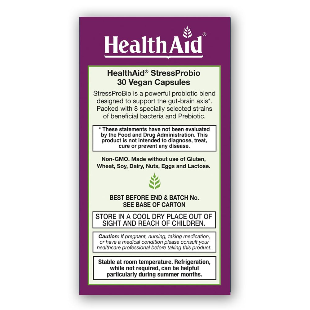 Packaging highlighting gut-brain axis concept for StressProbio probiotic