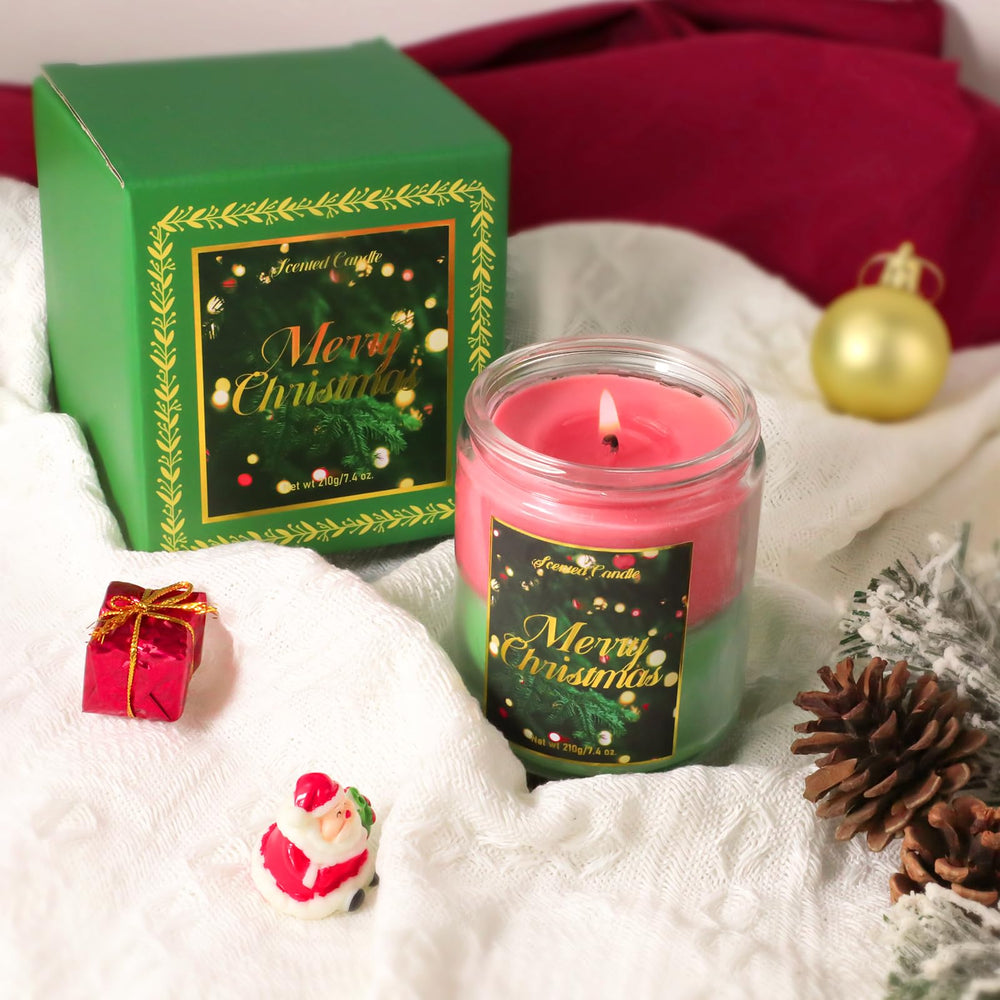 STRN candle lit on a dining table creating cozy holiday ambiance