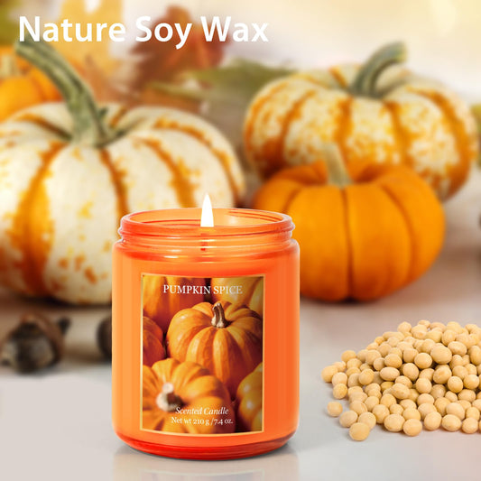Close-up of the pumpkin pie fragrance candle in the gift set