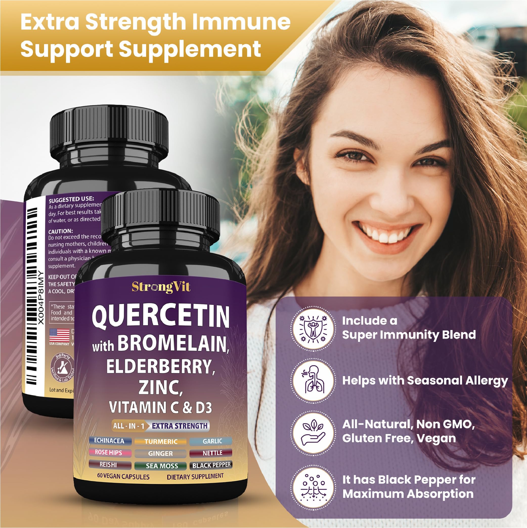 Bottle illustrating the 15-in-1 immune-support blend