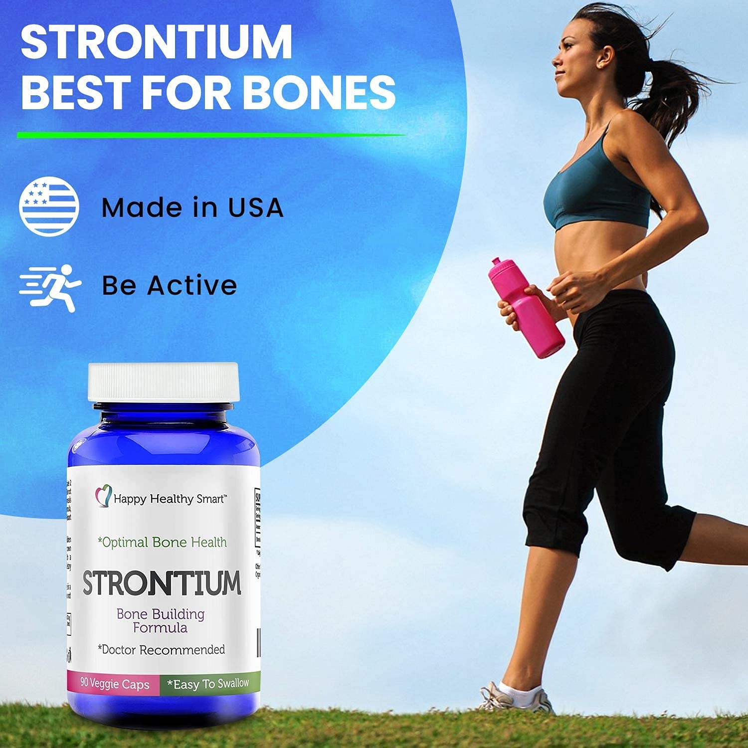 Close-up of veggie capsule form of strontium bone health supplement