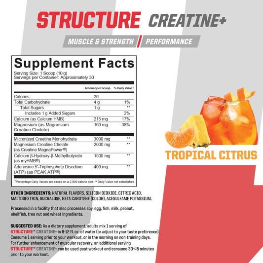 Structure Creatine+ label focusing on 30 servings