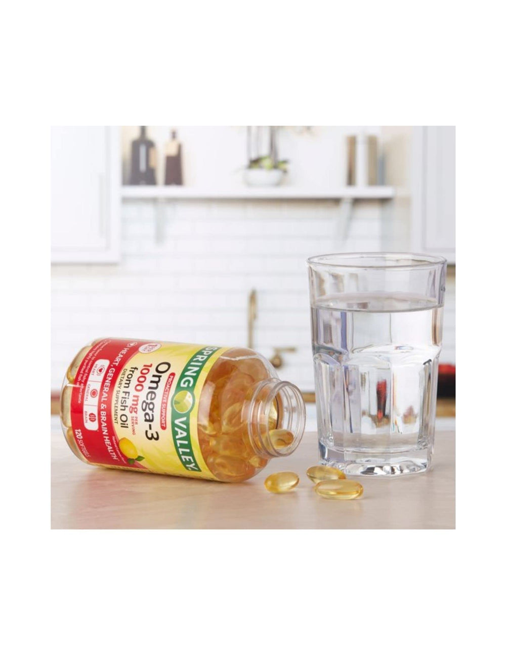 STS Home Omega-3 softgels close-up highlighting 1000 mg per serving for daily wellness.