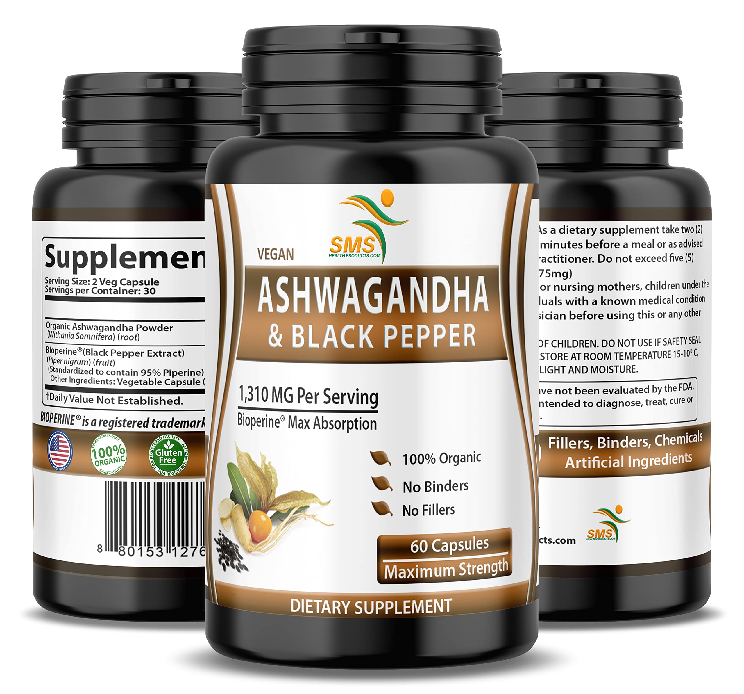 Studio shot of Ashwagandha Capsules bottle on white background
