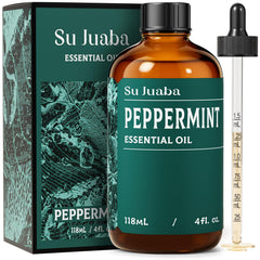 SU JUABA Peppermint Essential Oil in 4 oz amber glass bottle with dropper