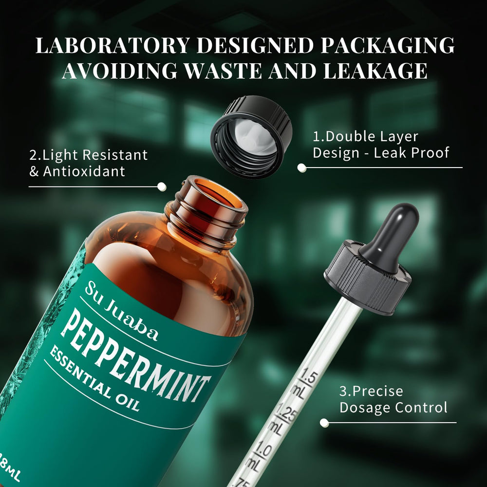 Peppermint essential oil applied to skin and hair care routine