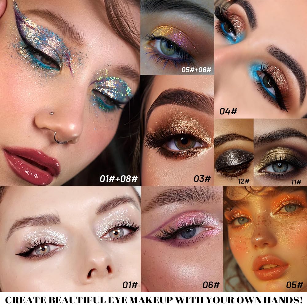 SUake white glitter eyeshadow stick to brighten inner corners and brows.