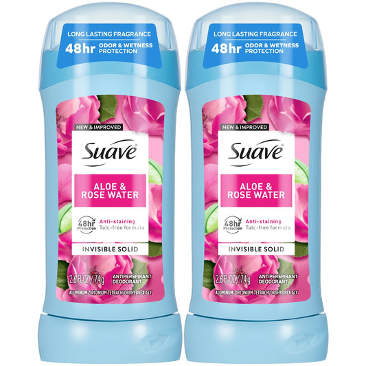 Suave Aloe & Rosewater 2-pack bundle showing fresh scent and everyday protection