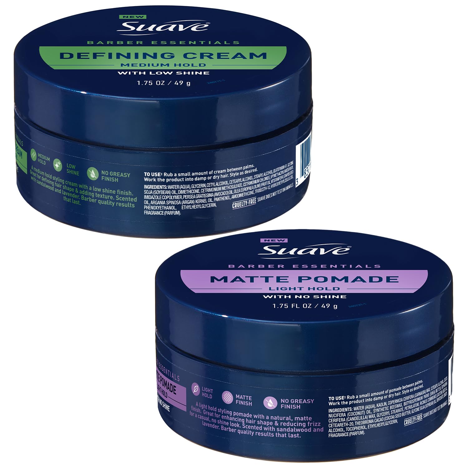 Suave Barber Essentials defining cream tube for medium hold and low shine.