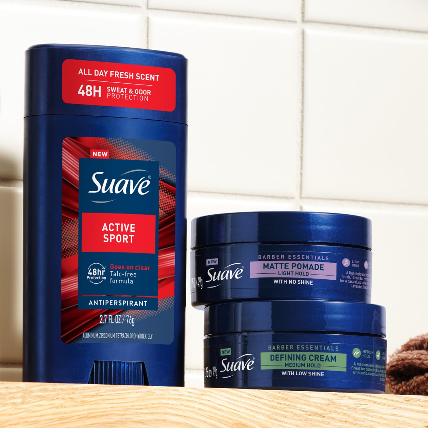 Close-up of ingredients label on Suave Barber Essentials item.