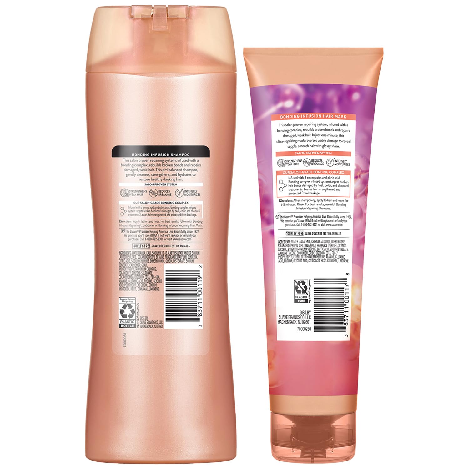 Suave Bonding Infusion packaging design displaying a sleek vanity-friendly bottle