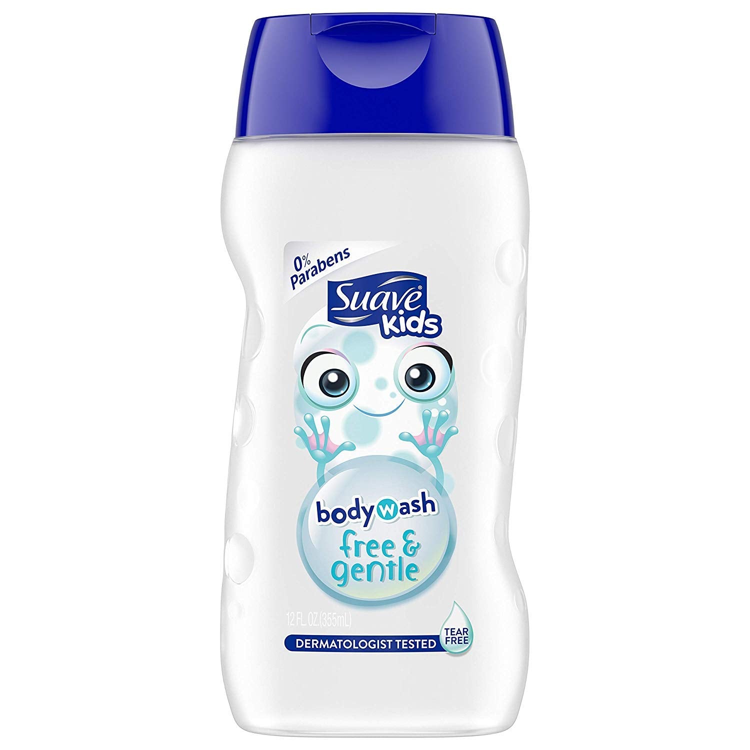 Back view of Suave Kids Free & Gentle Body Wash 12 oz bottles in a 3-pack