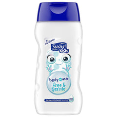 Back view of Suave Kids Free & Gentle Body Wash 12 oz bottles in a 3-pack