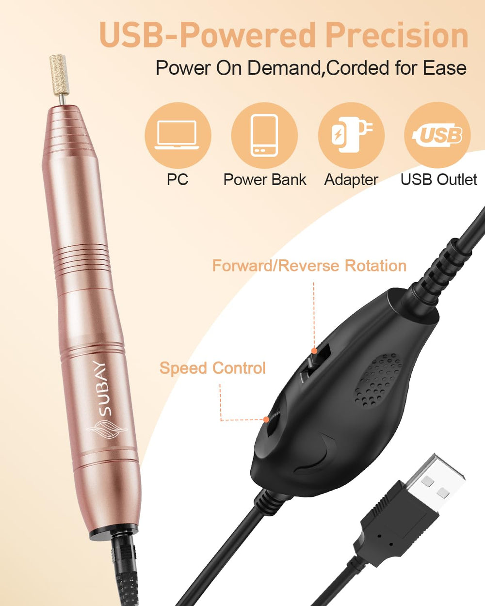 SUBAY low-noise operation supports quiet manicures at home.