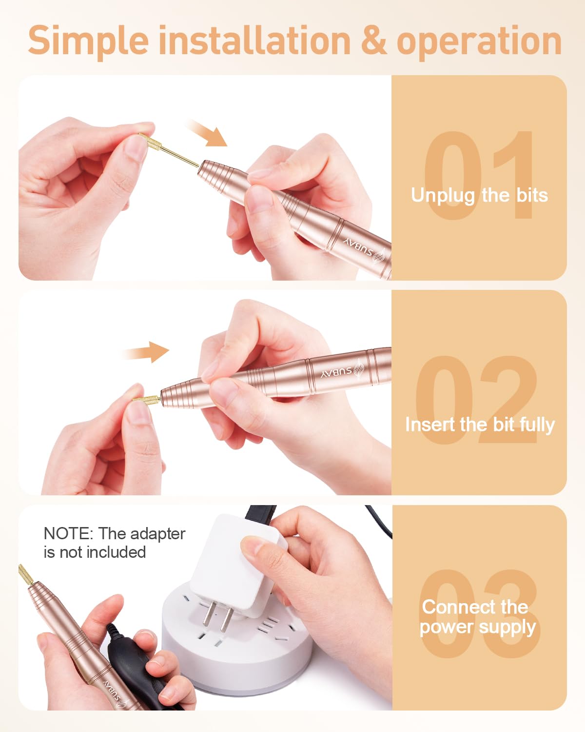 SUBAY adjustable speed control for customized nail grooming.