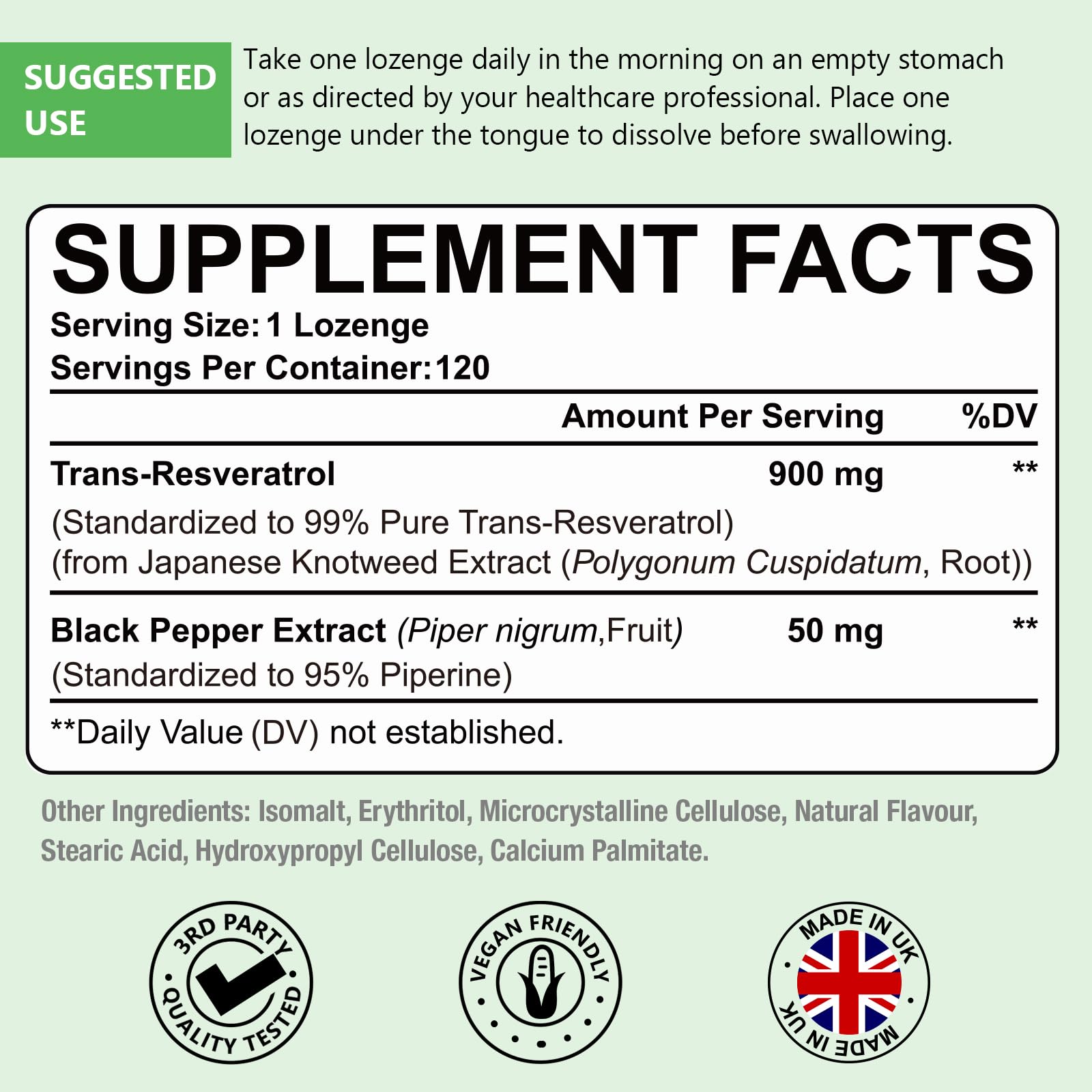 Trans-Resveratrol lozenge packaging in bottle