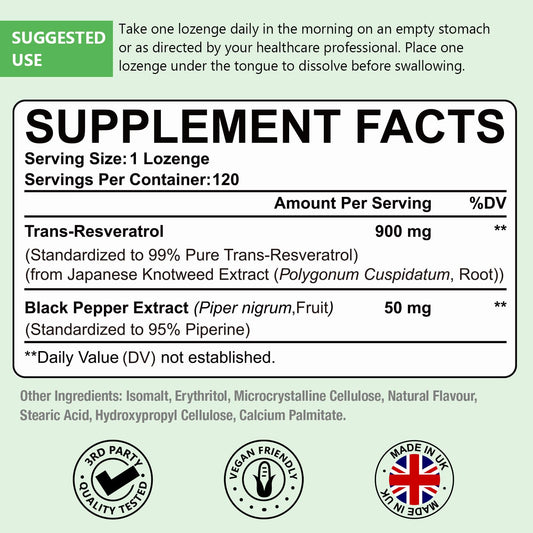 Trans-Resveratrol lozenge packaging in bottle