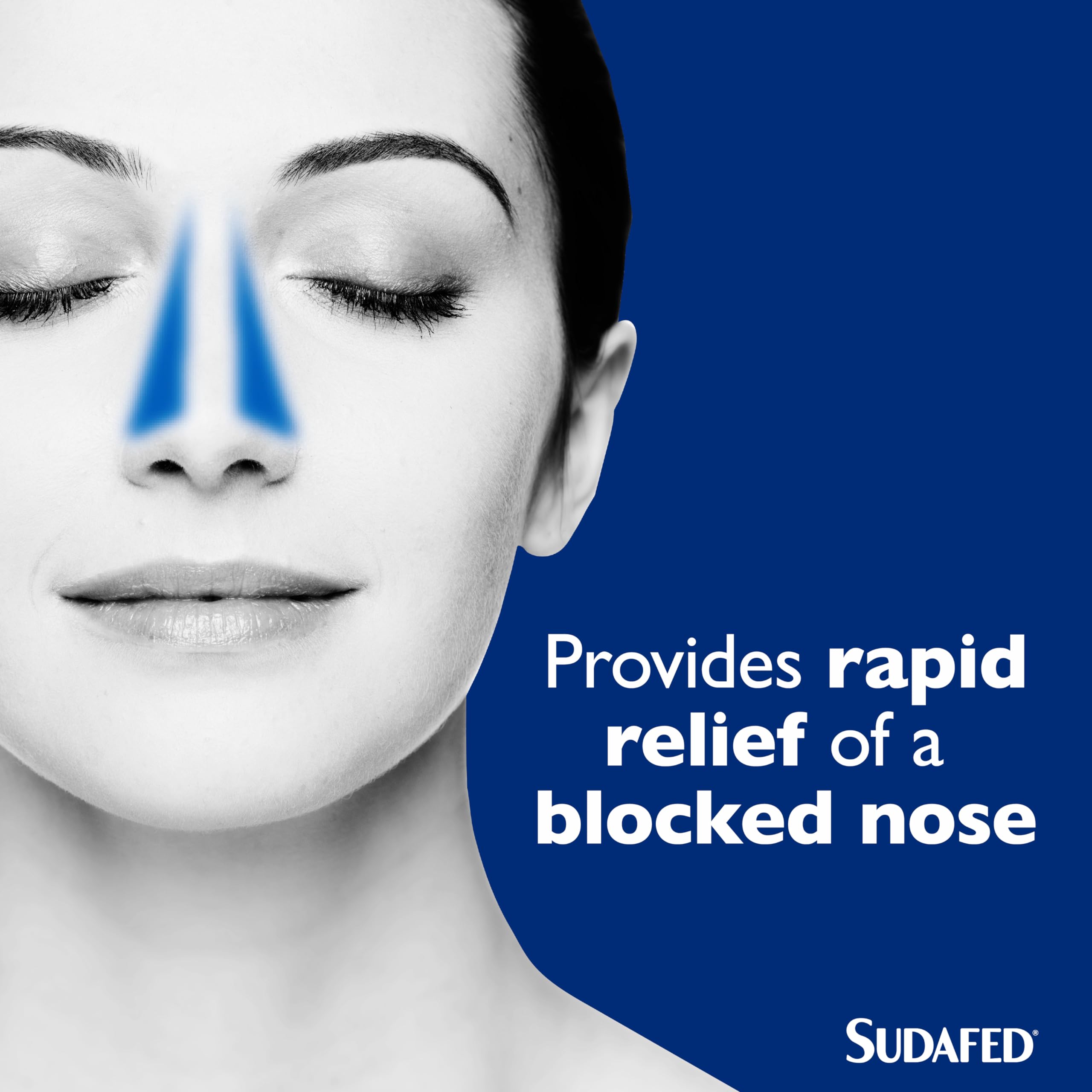 Sudafed blocked nose spray in use for quick spray application.