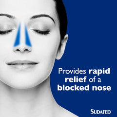 Sudafed blocked nose spray in use for quick spray application.