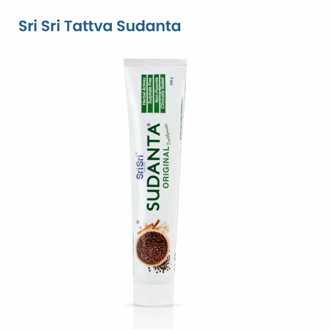 Sudanta toothpaste label showing SLS-free and fluoride-free