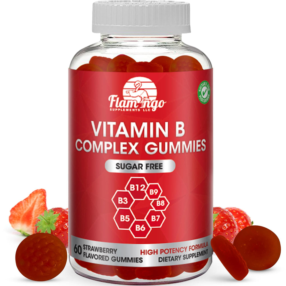 Sugar free B Complex Gummies bottle with strawberry flavor, 60 gummies